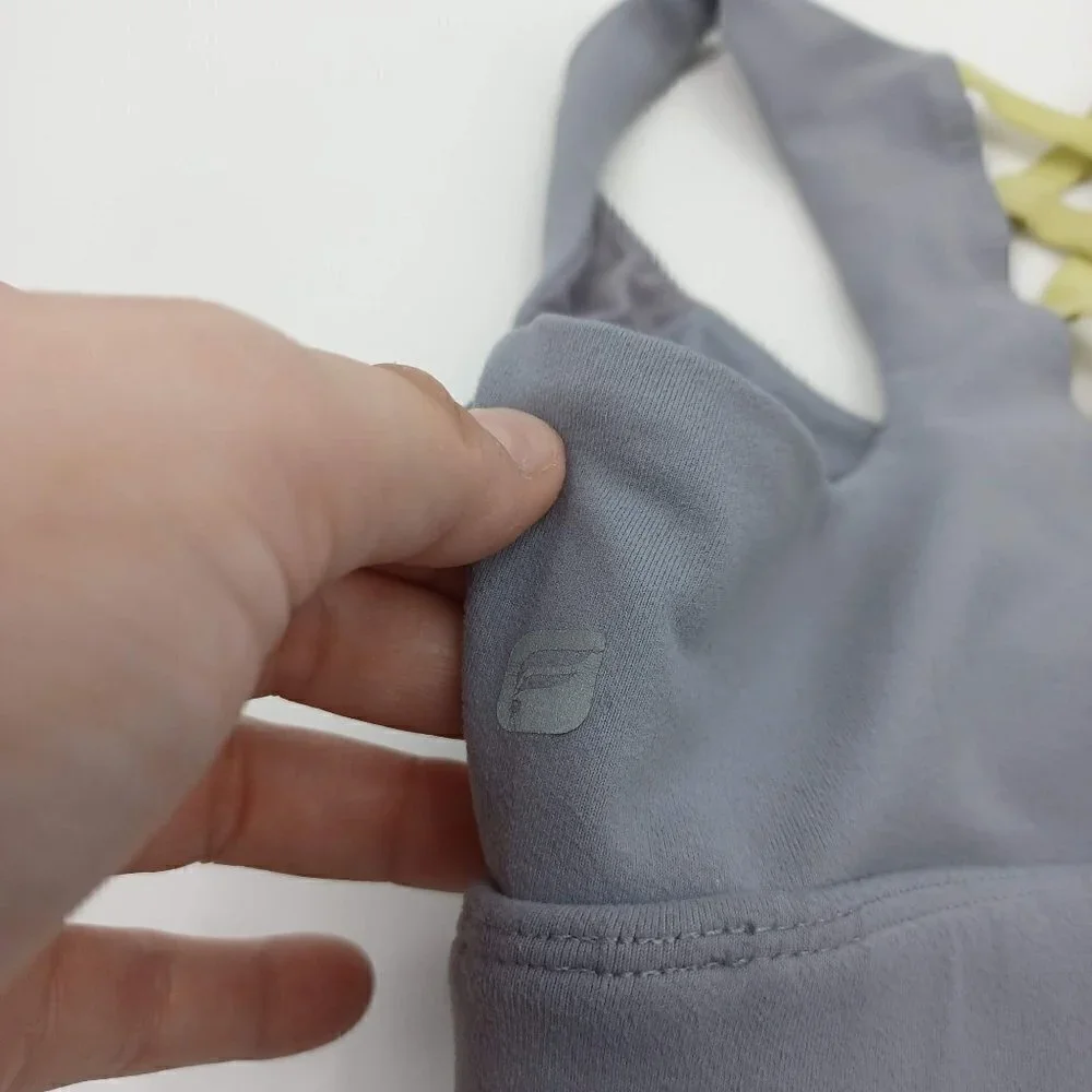 Fabletics Cici Sports Bra In Pebble/Leaf Women's XS/S Lace Up Athleisure Yoga